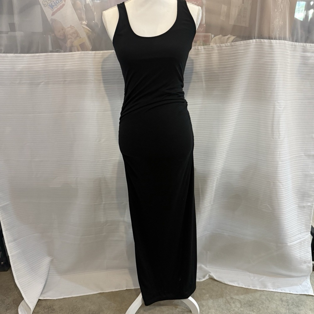 Victoria's Secret Maxi Dress Women XS Black Ruched Side Slit Sleeveless